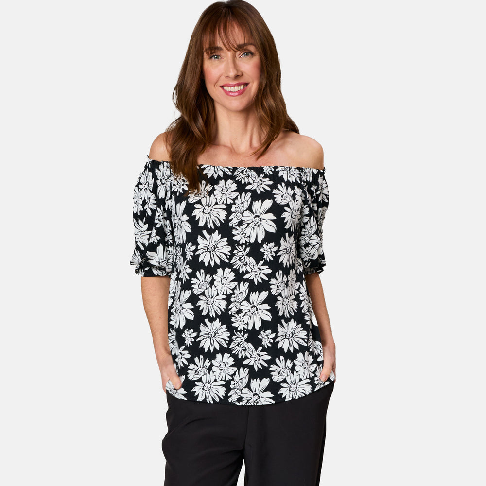 Emreco 100% Viscose Frill Sleeve Floral Top (Size 16) - Black_7805024_1