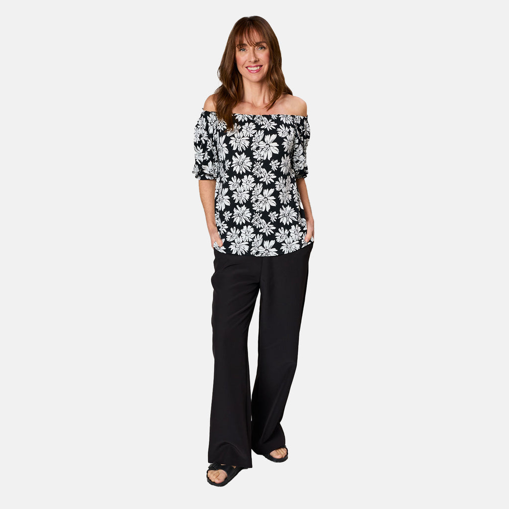 Emreco 100% Viscose Frill Sleeve Floral Top (Size 16) - Black_7805024_2