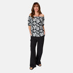 Emreco 100% Viscose Frill Sleeve Floral Top (Size 16) - Black_7805024_2