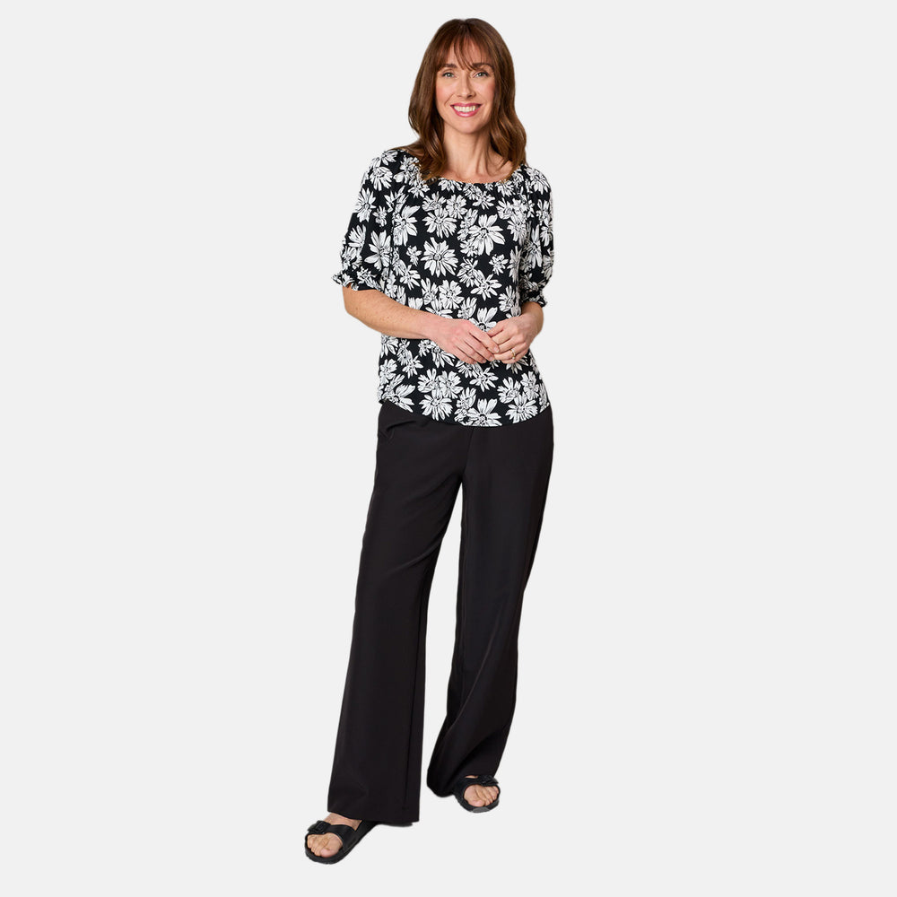 Emreco 100% Viscose Frill Sleeve Floral Top (Size 16) - Black_7805024_4