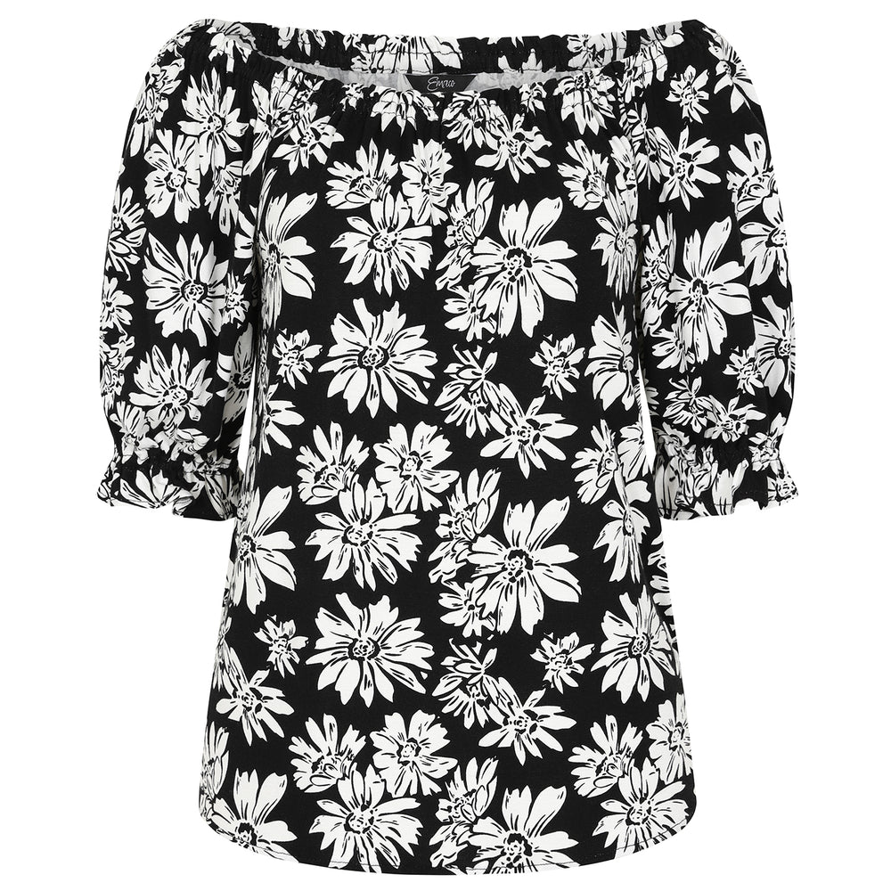 Emreco 100% Viscose Frill Sleeve Floral Top (Size 16) - Black_7805024_5