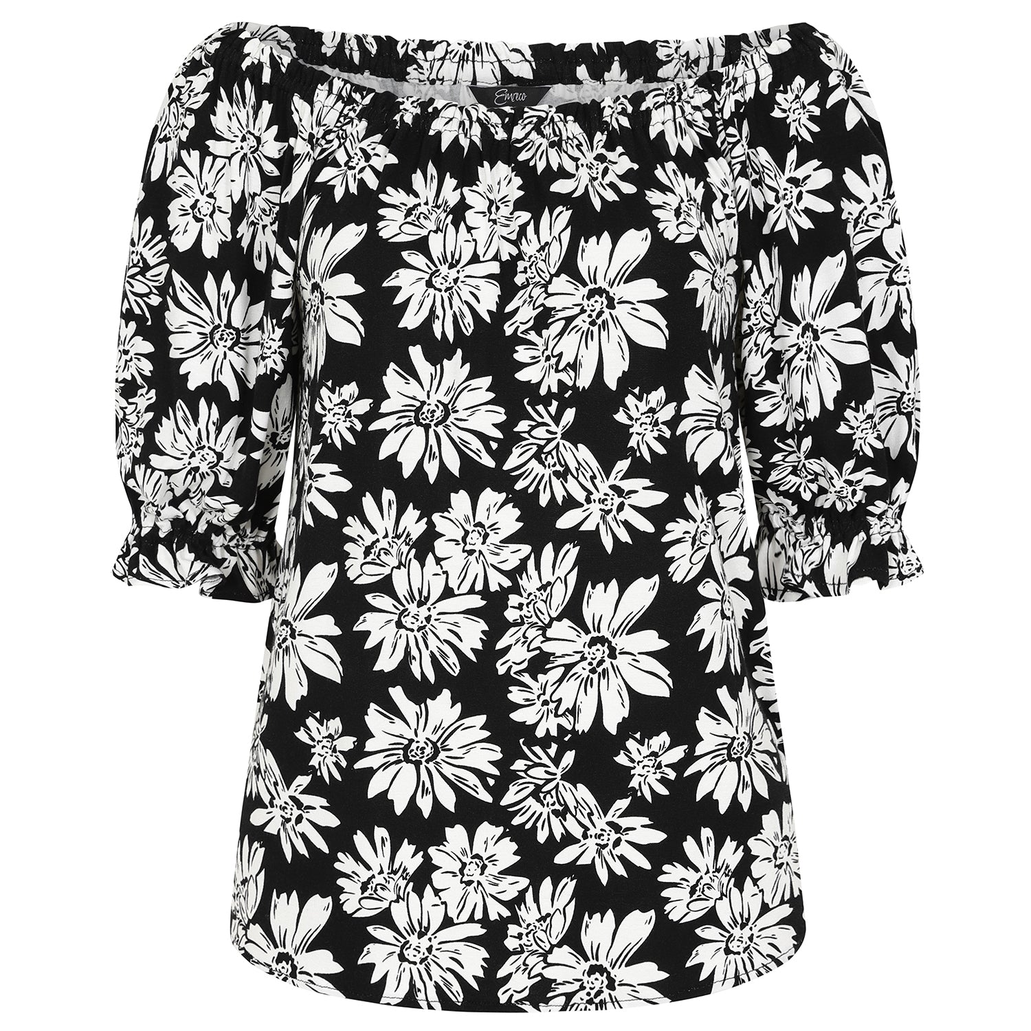 Emreco 100% Viscose Frill Sleeve Floral Top (Size 16) - Black_7805024_5