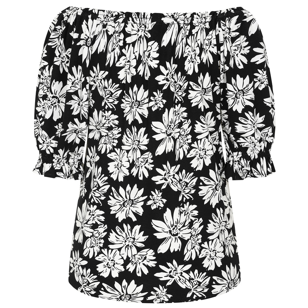 Emreco 100% Viscose Frill Sleeve Floral Top (Size 16) - Black_7805024_6