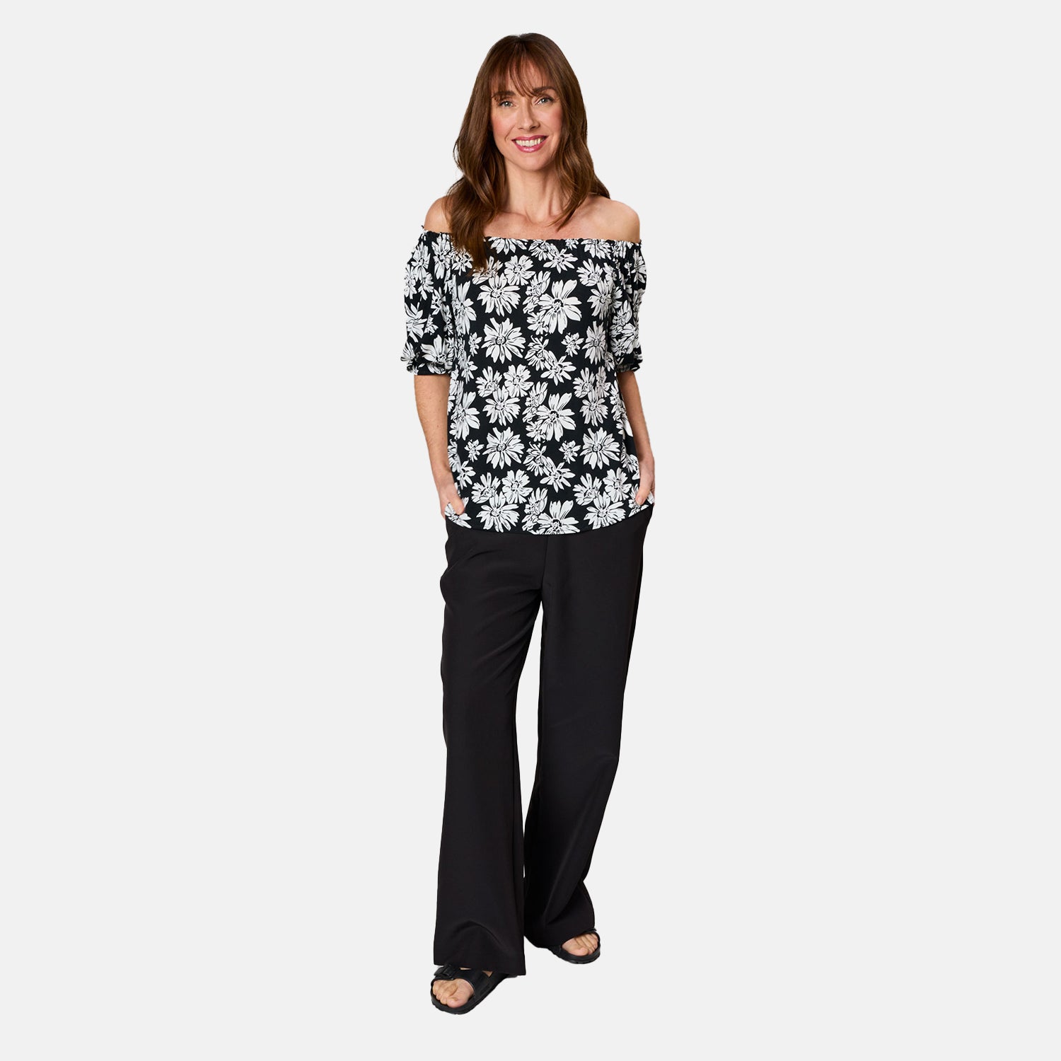 Emreco 100% Viscose Frill Sleeve Floral Top (Size 20) - Black_7805026_2