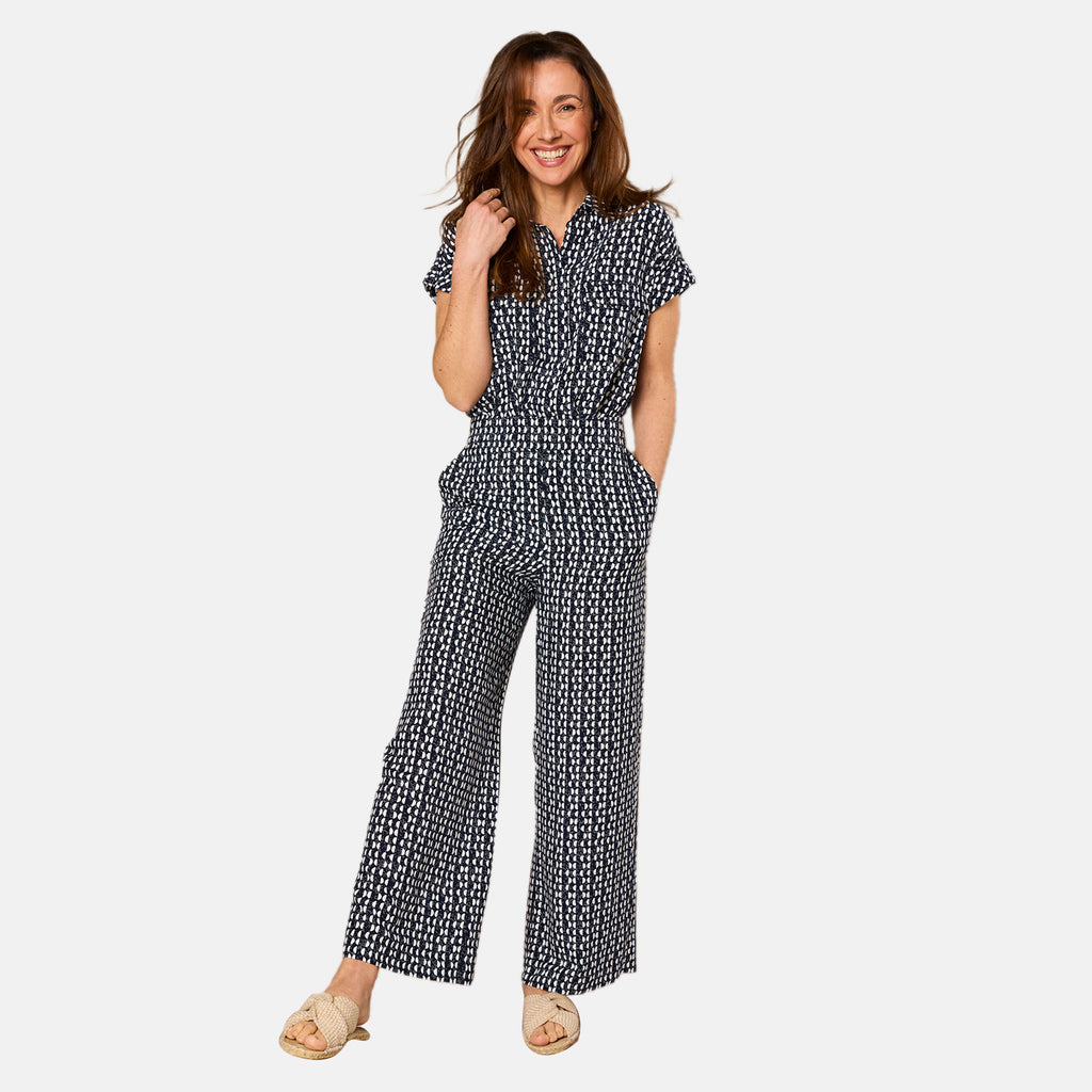 Emreco Lightweight Wide Leg Print Trouser (Size 12) - Navy_7805856