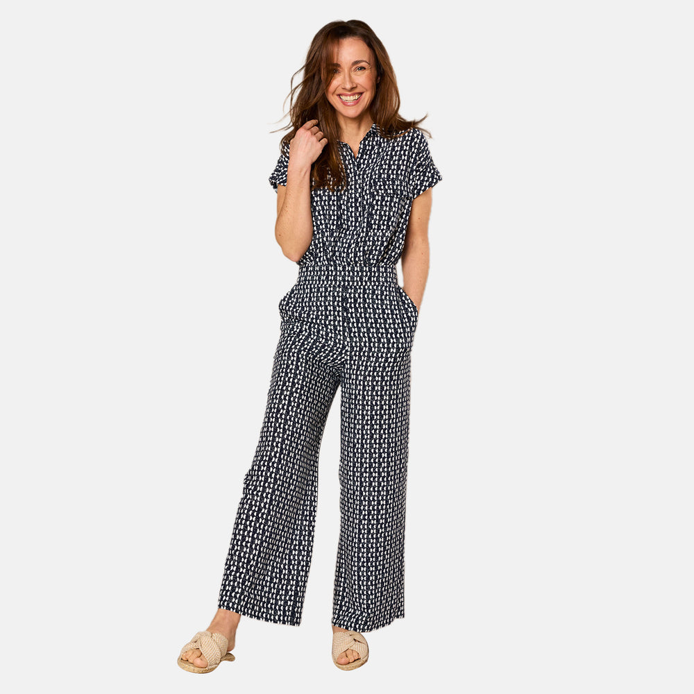 Emreco Lightweight Wide Leg Print Trouser (Size 18) - Navy_7805859