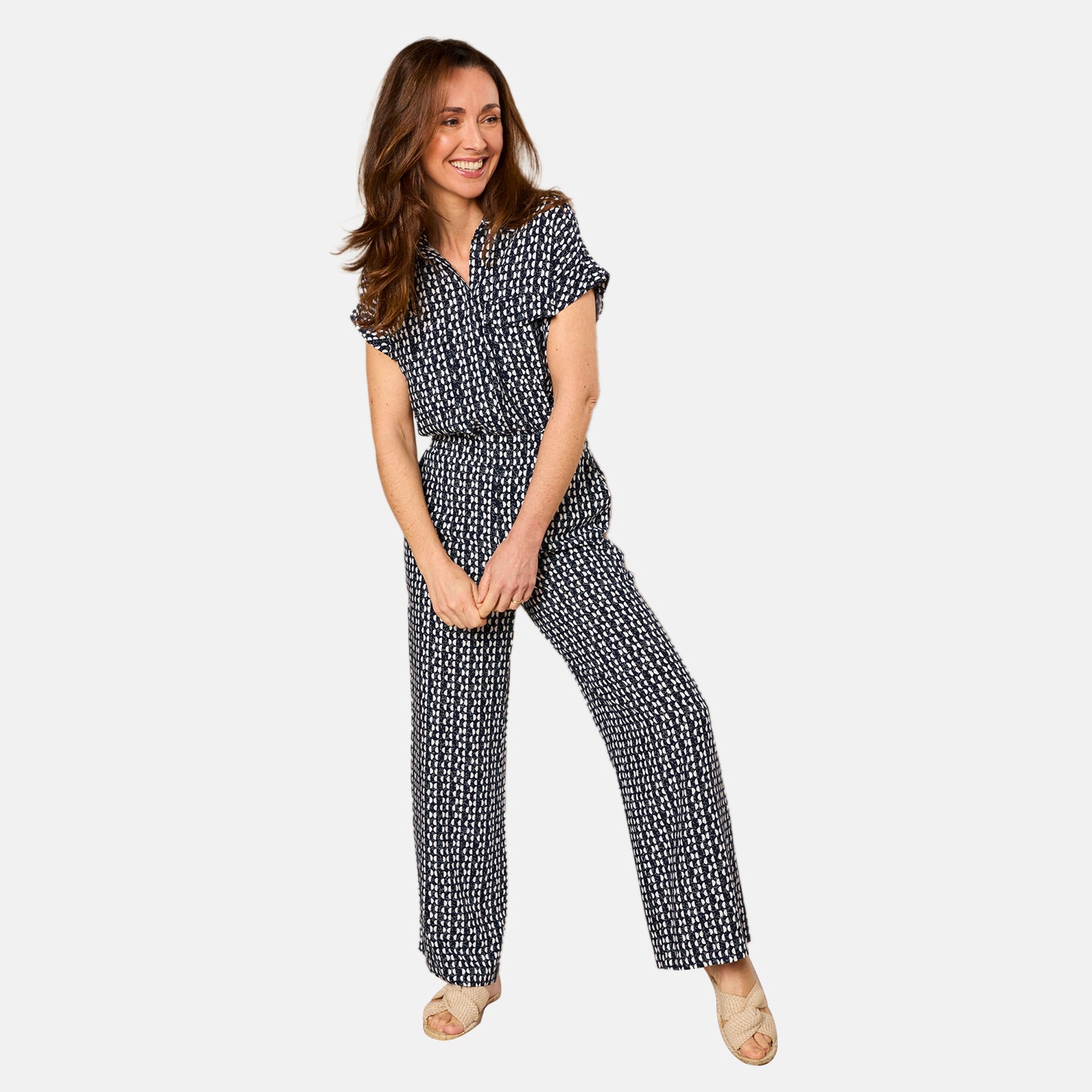 Emreco Lightweight Wide Leg Print Trouser (Size 20) - Navy_7805860_1