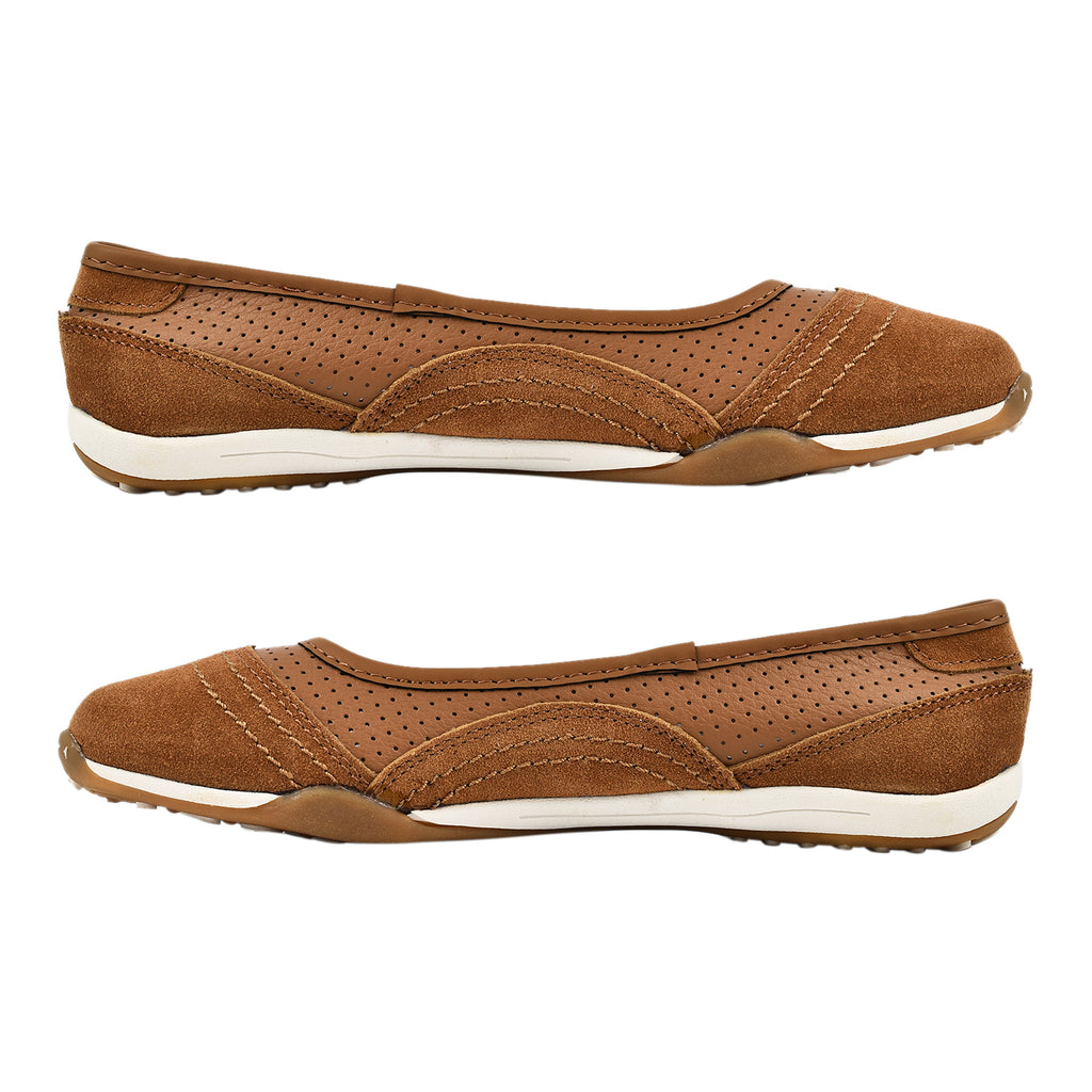 Down to Earth Ladies Leather Ballerina Shoe (Size 4) - Tan_7805873_2