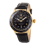 AVIATOR F Series World Timer 10 ATM Water Resistant Mens Pilot Watch with Black Leather Strap