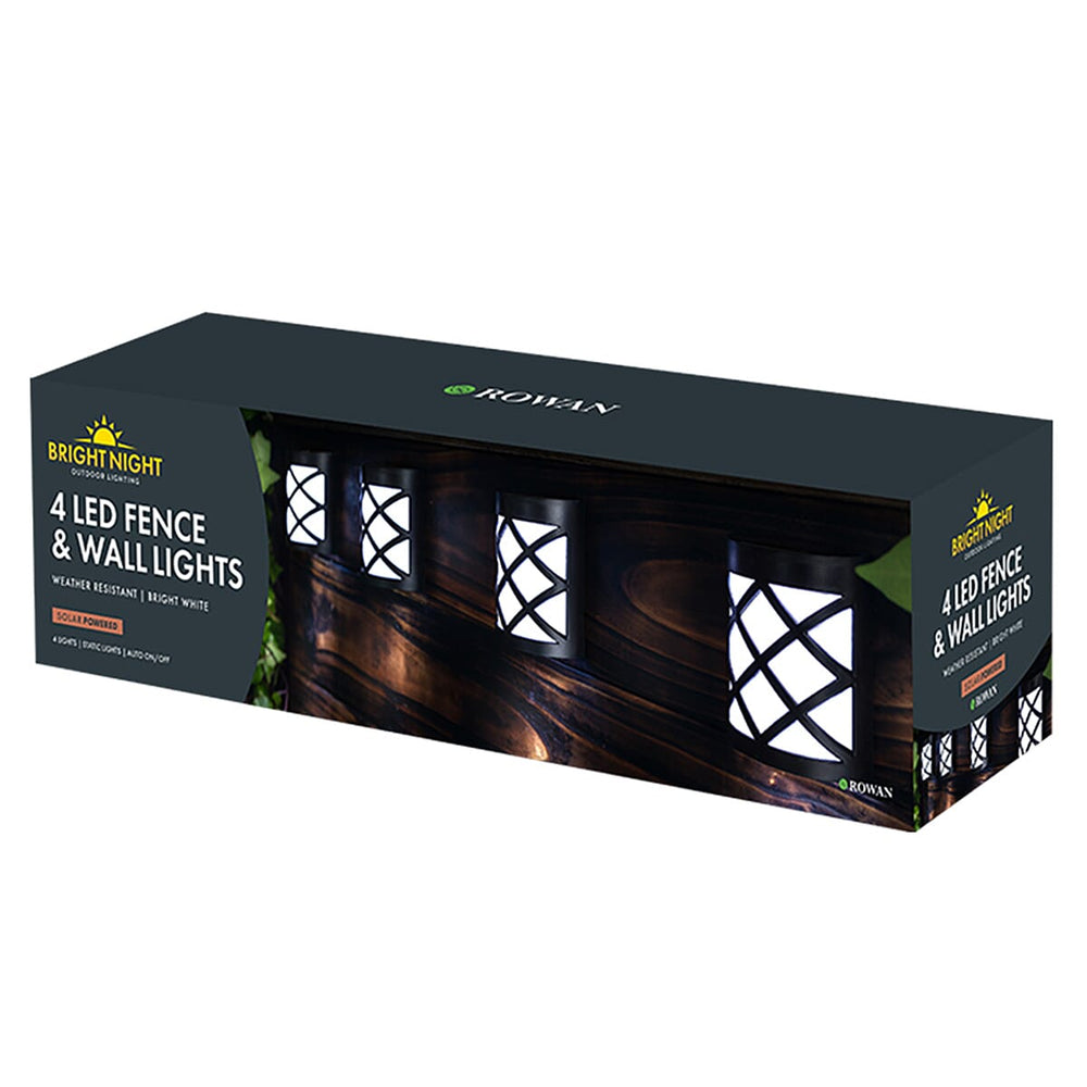 Bright White LED Solar Fence Lights (Pack of 4) - Brown