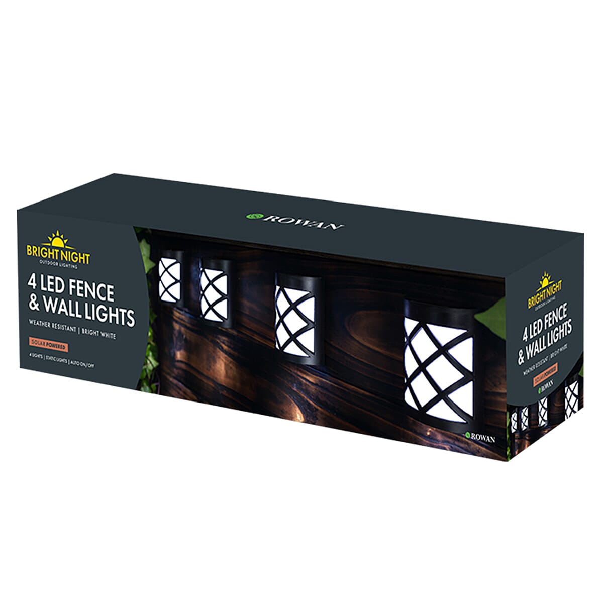 Bright White LED Solar Fence Lights (Pack of 4) - Brown