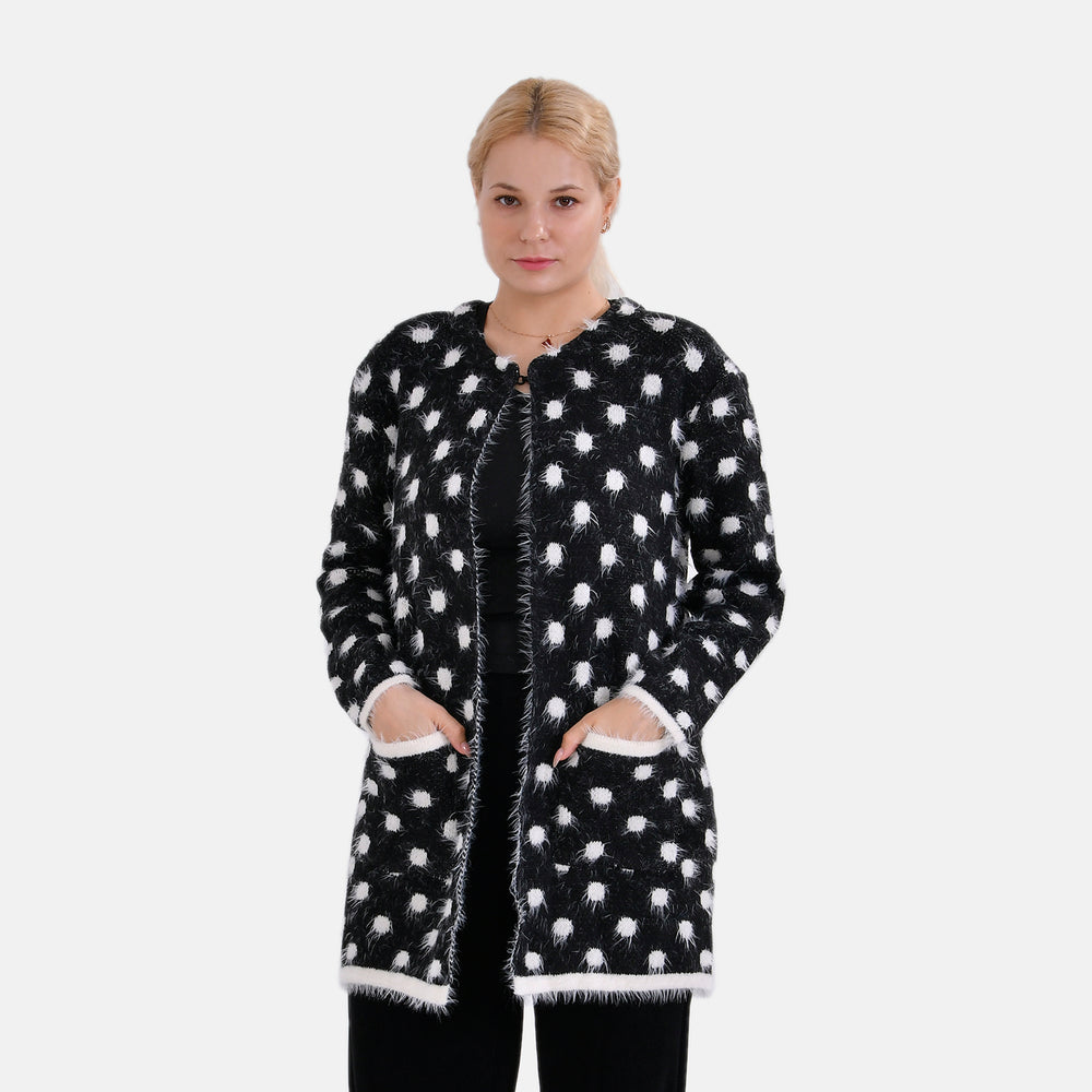 Tamsy Polka Dot Coatigan with Pockets (Size - One Size) - Black_7808055