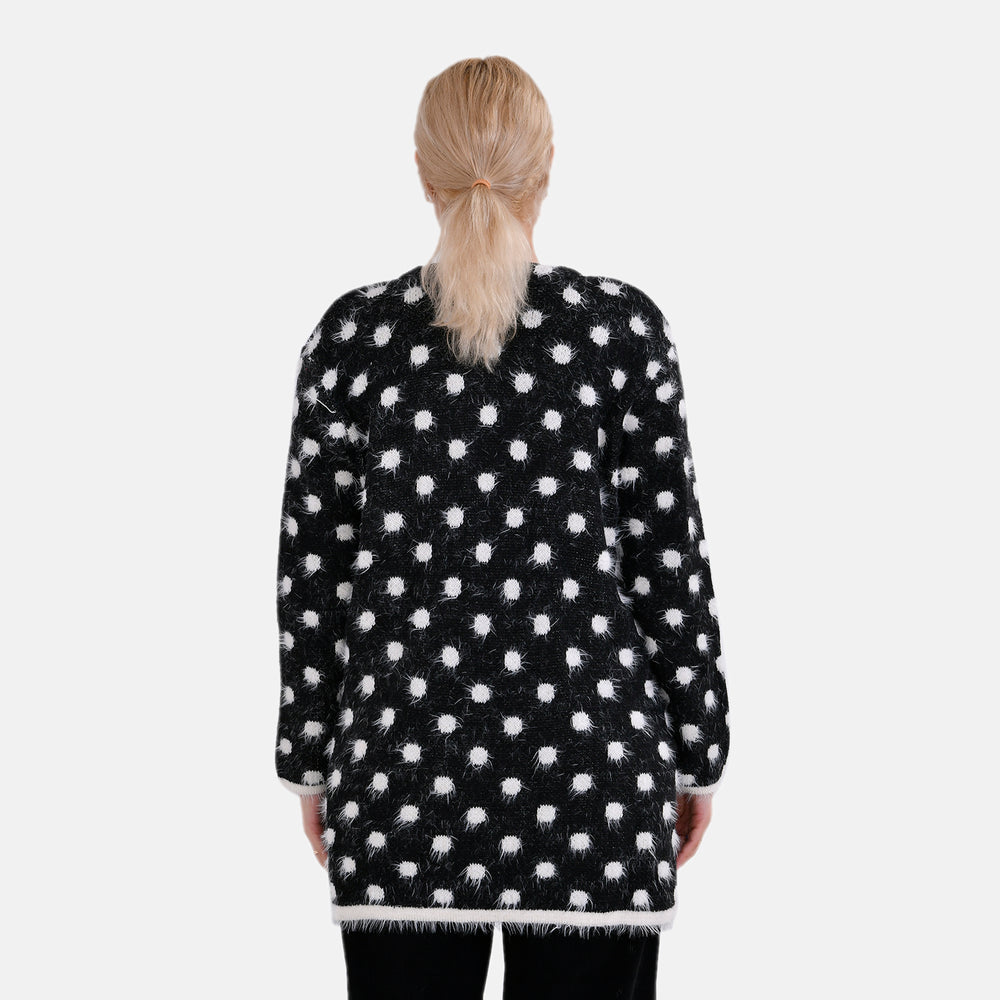 Tamsy Polka Dot Coatigan with Pockets (Size - One Size) - Black_7808055_1