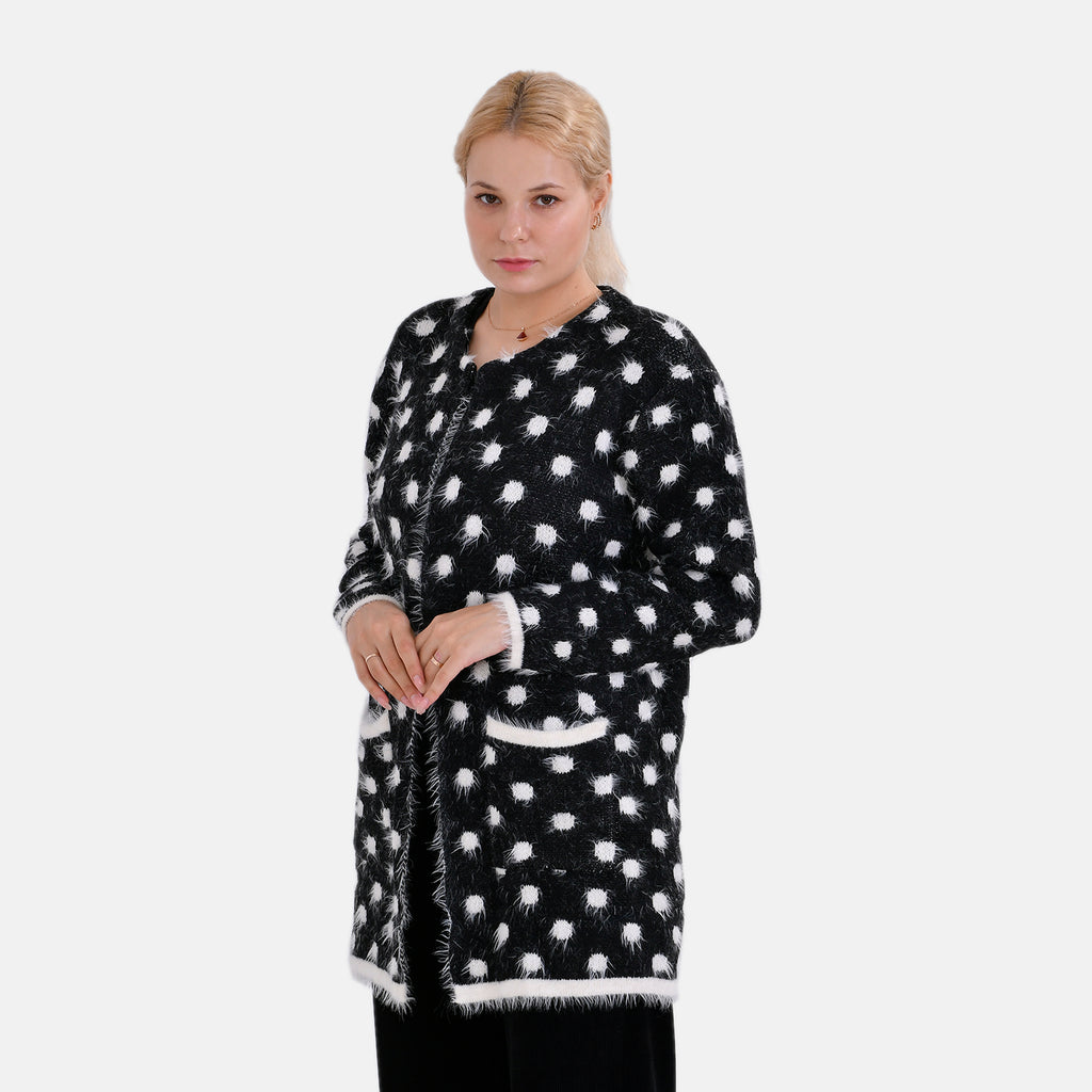 Tamsy Polka Dot Coatigan with Pockets (Size - One Size) - Black_7808055_3