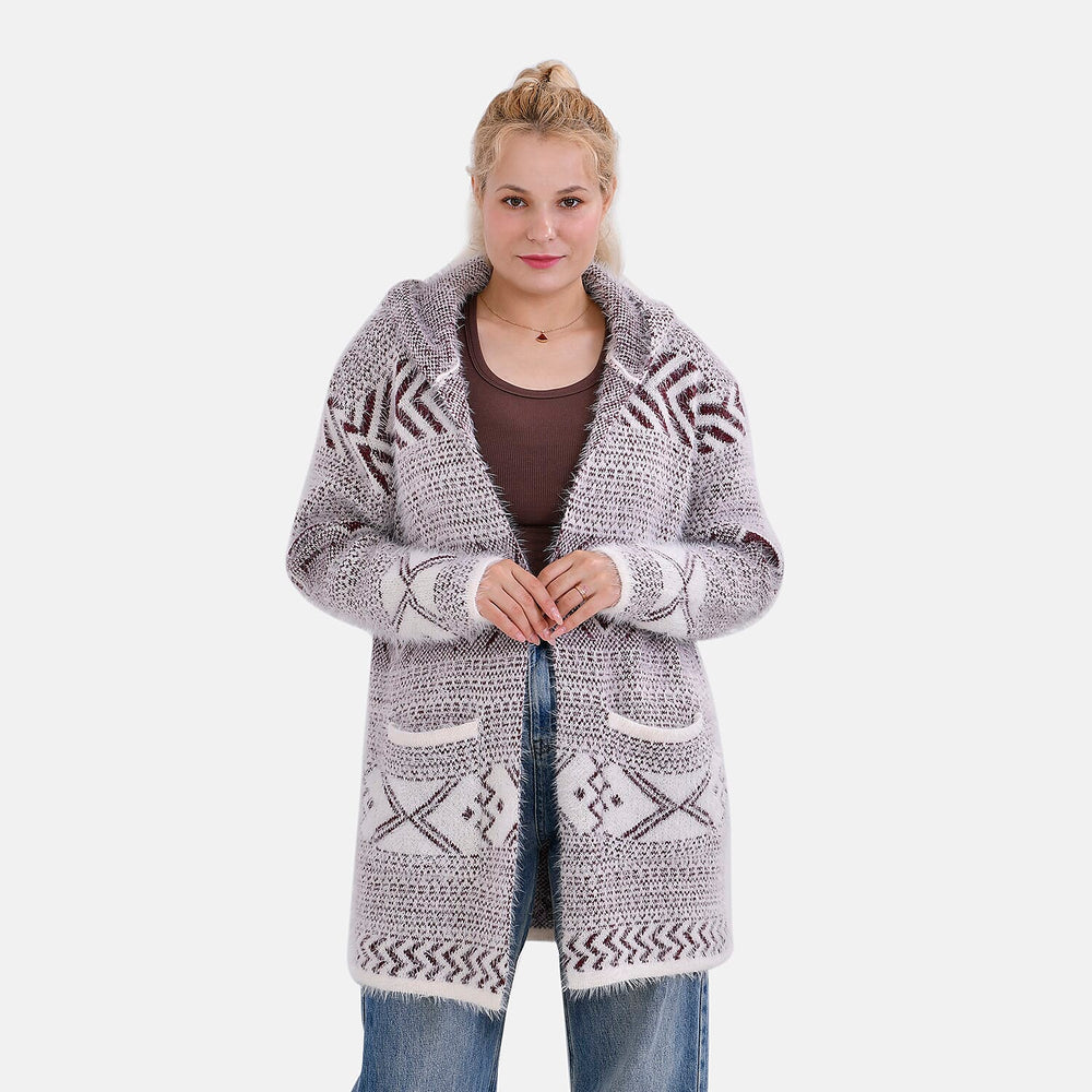 Tamsy Cozy Winter Coatigan with Hoodie (Size 8 to 20) - White & Maroon