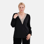 La Marey V-neck Lace Top (Size S) - Black_7809949
