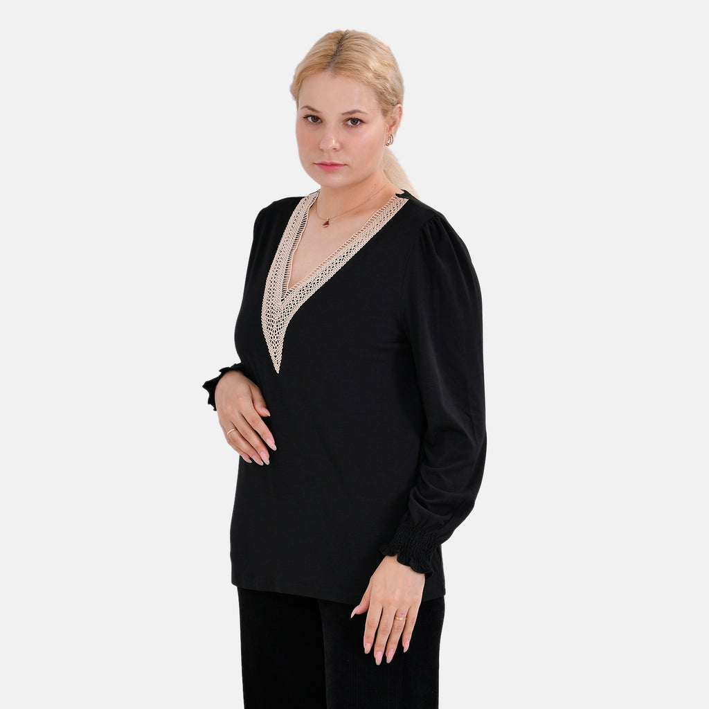 La Marey V-neck Lace Top (Size S) - Black_7809949_3
