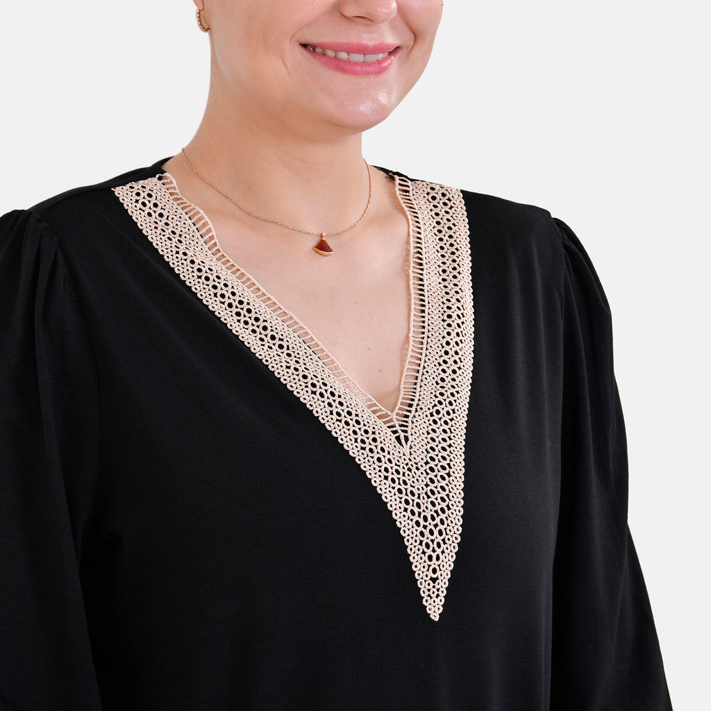 La Marey V-neck Lace Top (Size S) - Black_7809949_4