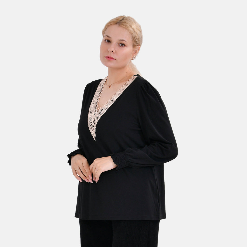 La Marey V-neck Lace Top (Size M) - Black_7809951_2