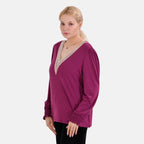 La Marey V-neck Lace Top (Size L) - Purple_7809968_2