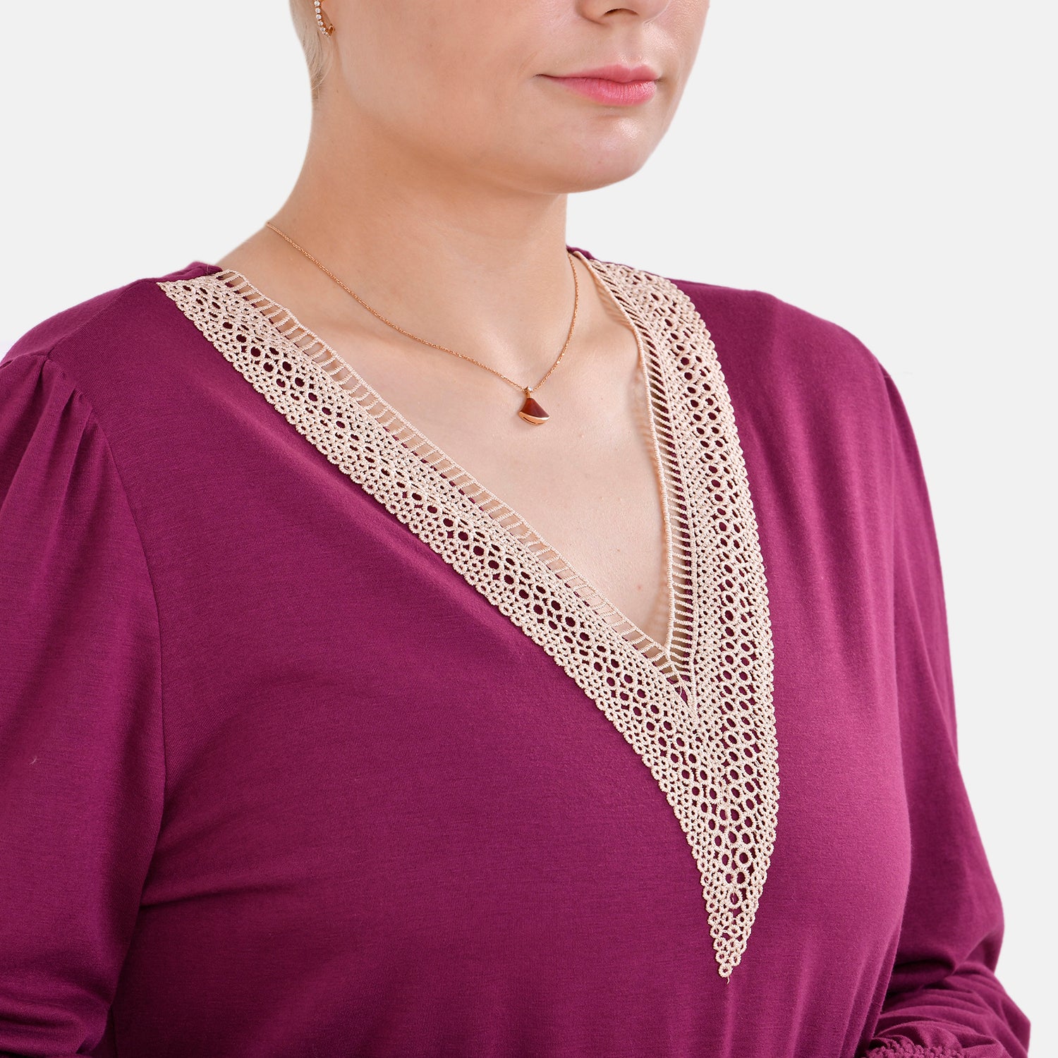 La Marey V-neck Lace Top (Size L) - Purple_7809968_4
