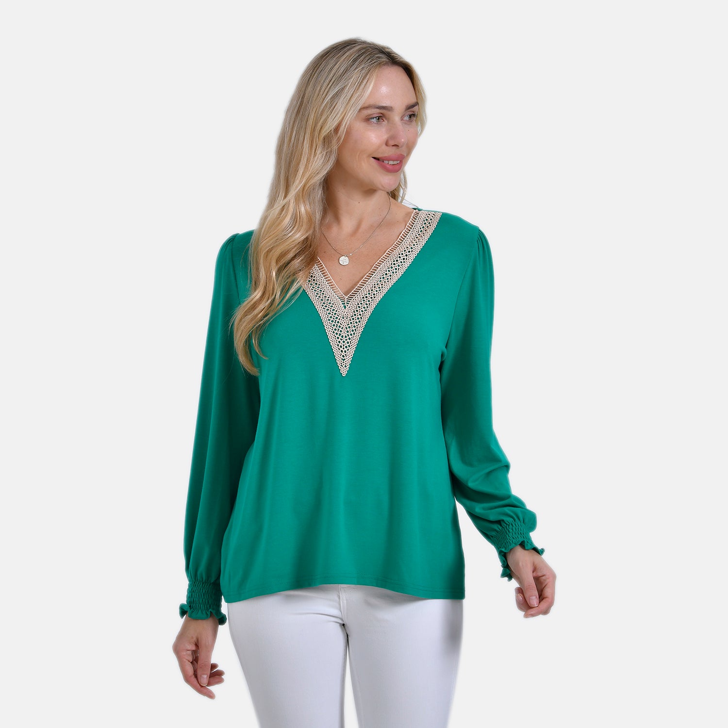 La Marey V-Neck Long Sleeve Top (Size 8 to 10) - Green_7811208_2