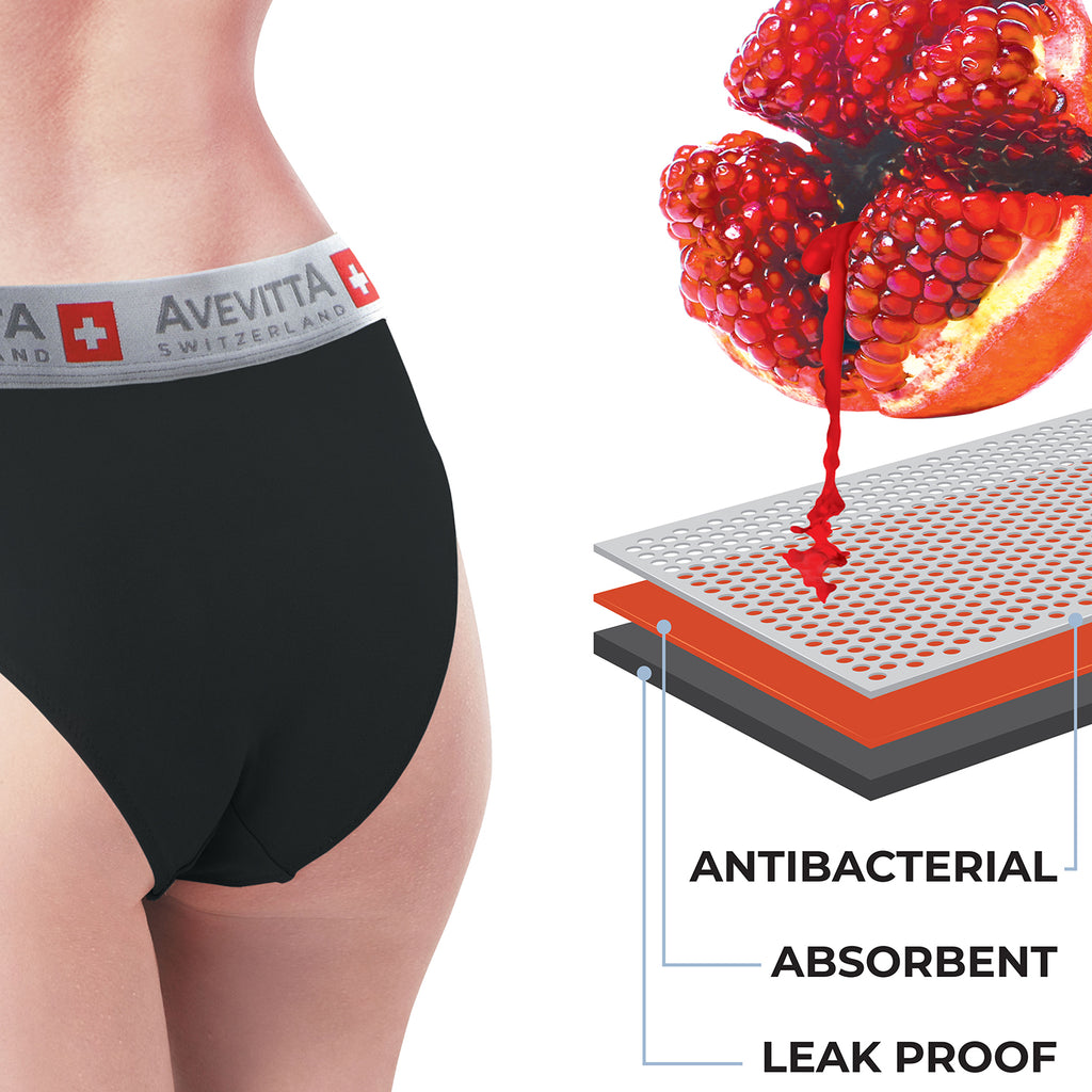 Sankom Avevitta Leakproof, Antibacterial Underwear for Women (Size 16-18) - Black & Grey_7815632_7