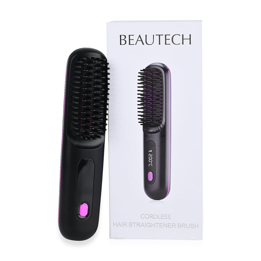 Beautech Portable Wireless LCD Straightener Brush (35W) - Black