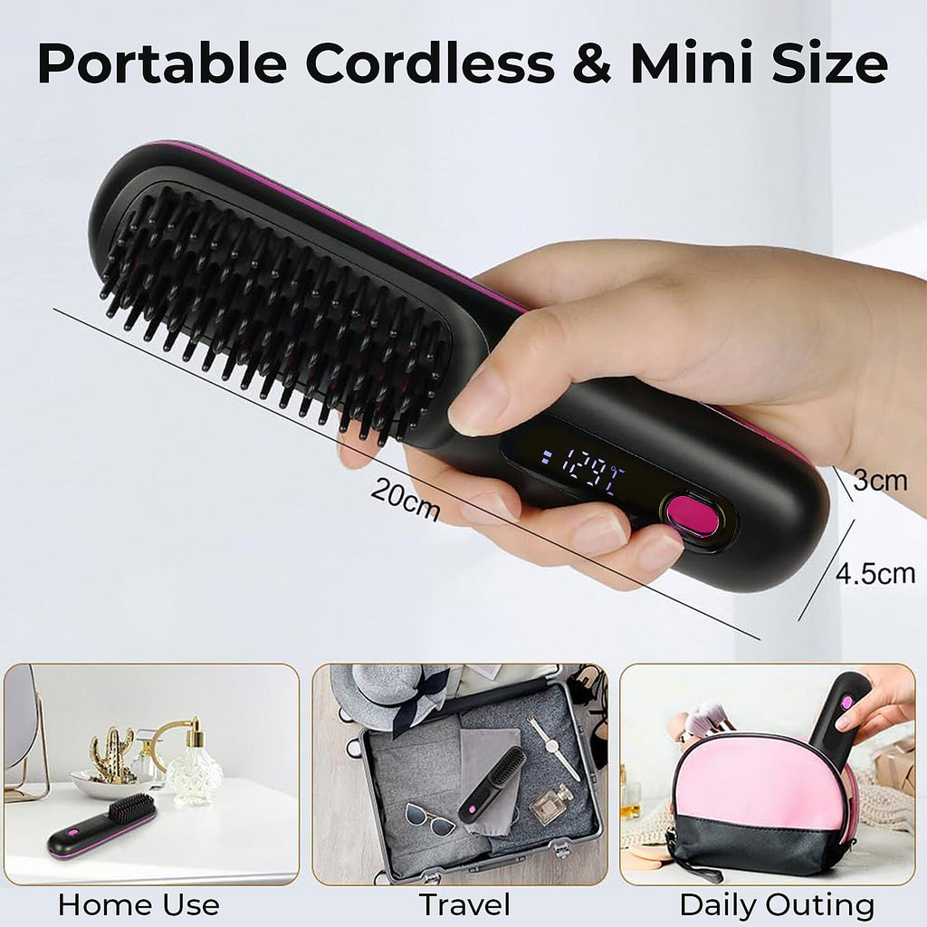 Beautech Portable Wireless LCD Straightener Brush (35W) - Black
