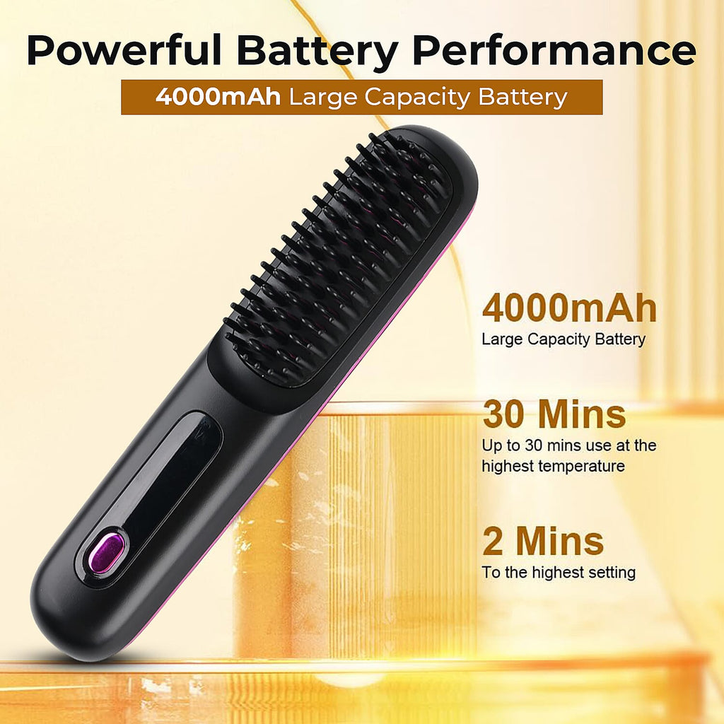Beautech Portable Wireless LCD Straightener Brush (35W) - Black