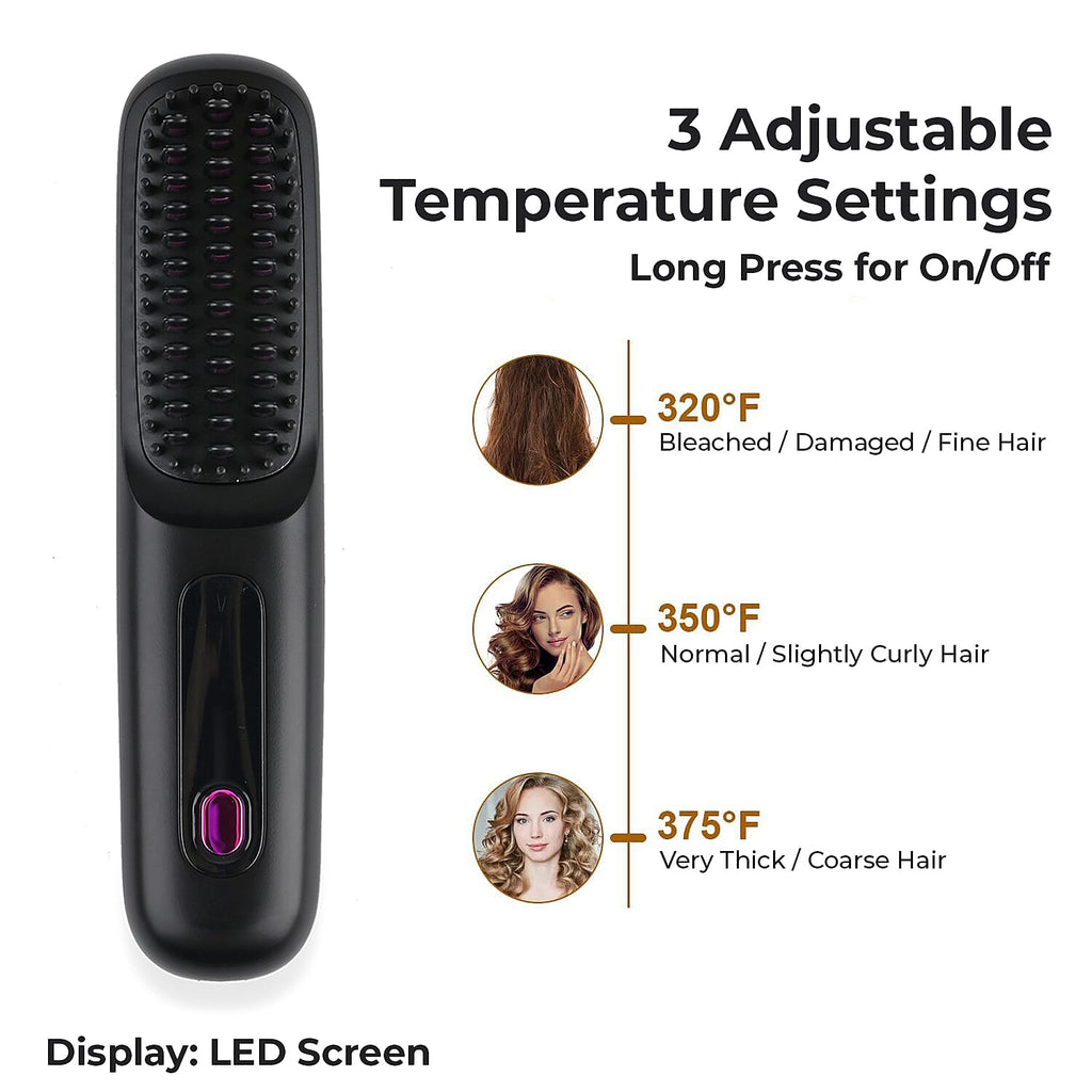 Beautech Portable Wireless LCD Straightener Brush (35W) - Black