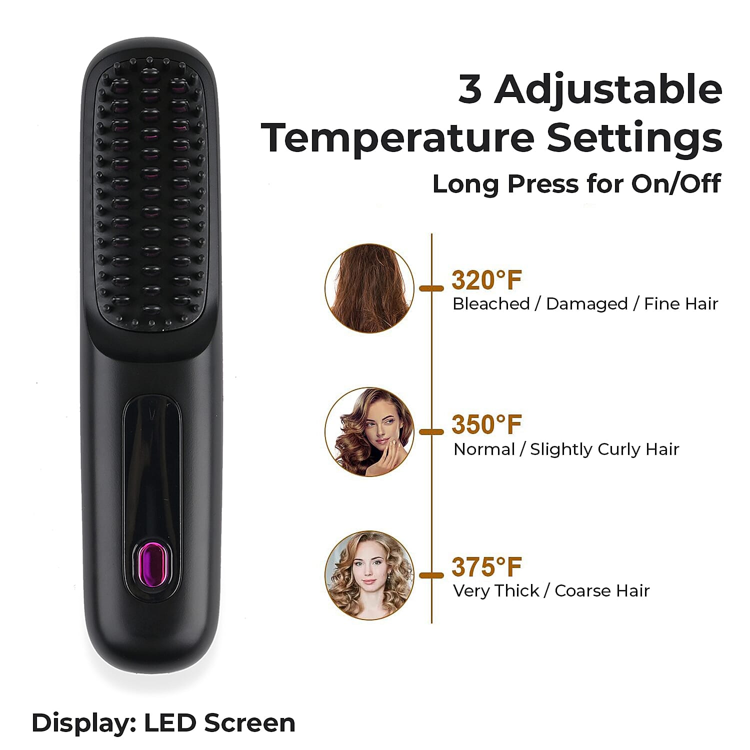 Beautech Portable Wireless LCD Straightener Brush (35W) - Black