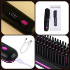 Beautech Portable Wireless LCD Straightener Brush (35W) - Black
