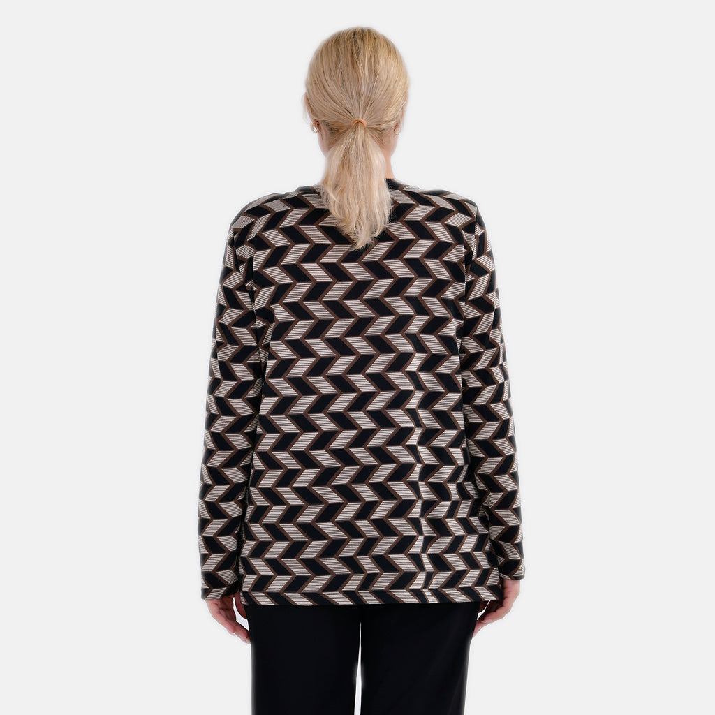 La Marey  (Pattern) Full Sleeve Jersey Tops with Printed Stripes- Brown_7816670_1