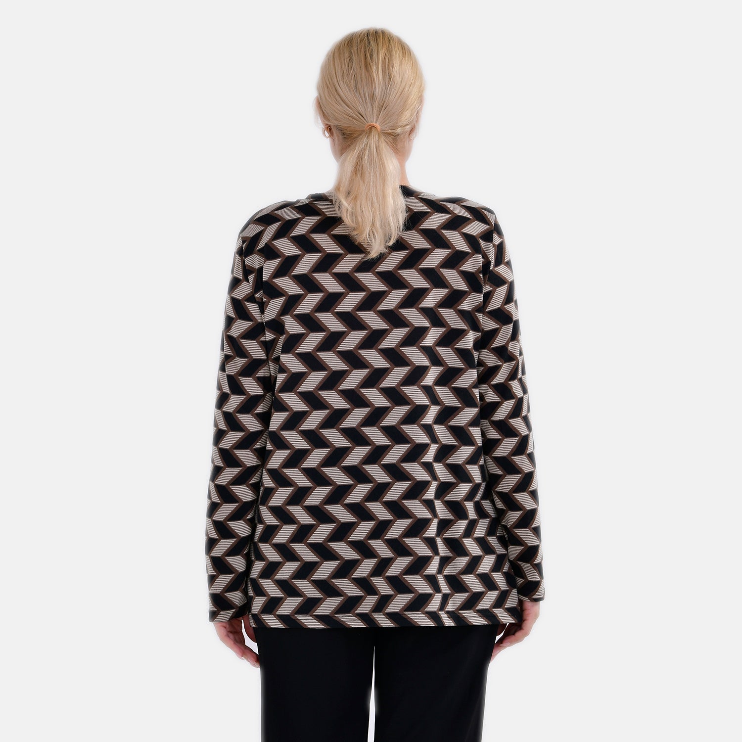 La Marey  (Pattern) Full Sleeve Jersey Tops with Printed Stripes- Brown_7816670_1