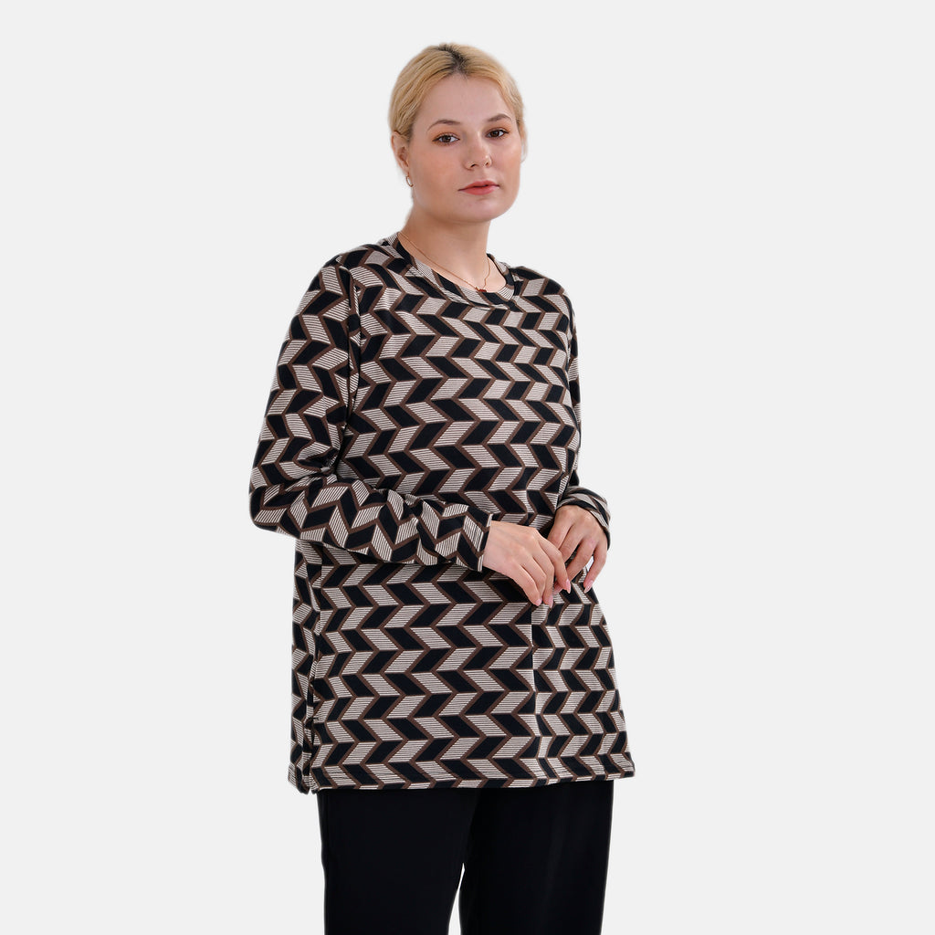 La Marey  (Pattern) Full Sleeve Jersey Tops with Printed Stripes- Brown_7816670_2