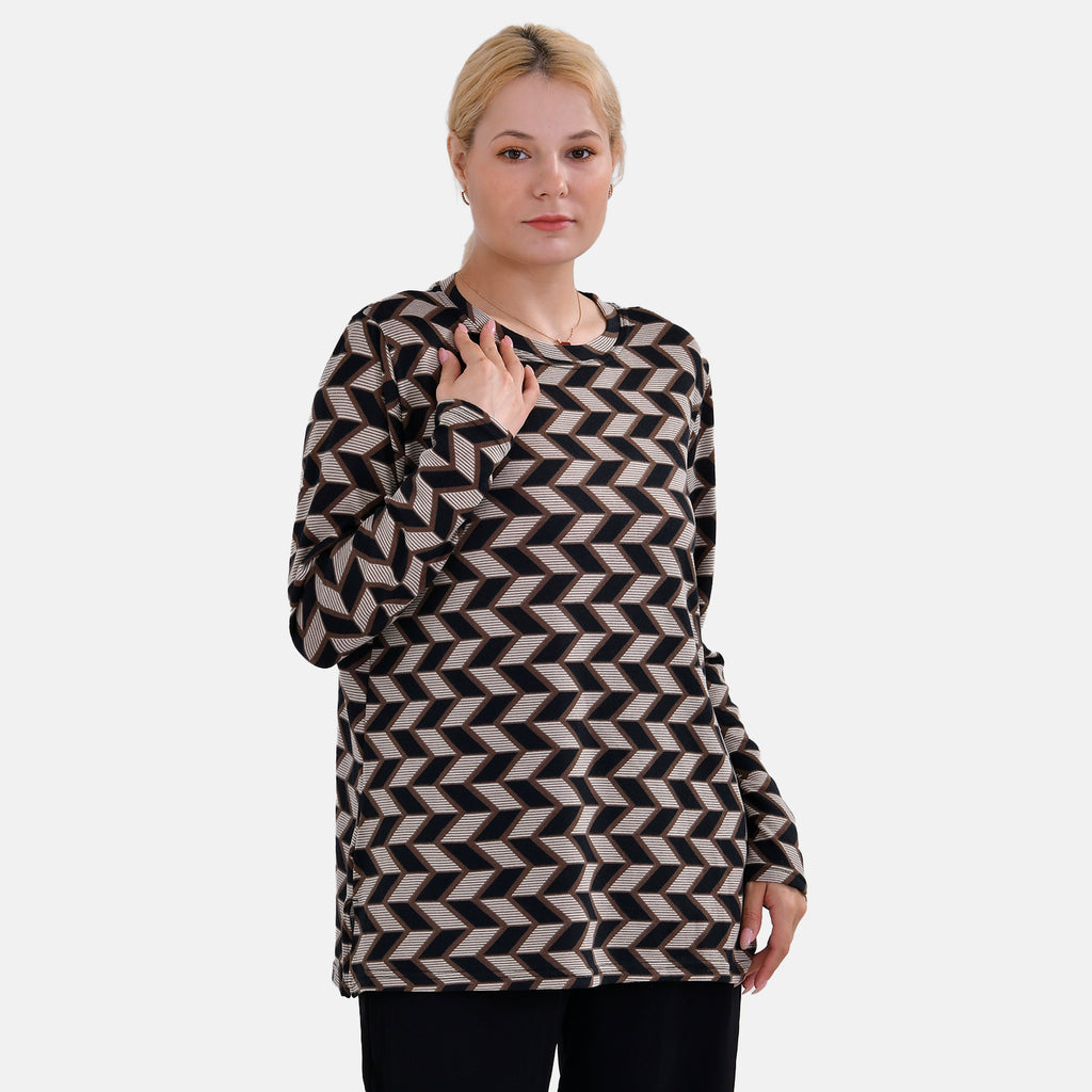 La Marey  (Pattern) Full Sleeve Jersey Tops with Printed Stripes- Brown_7816670_3