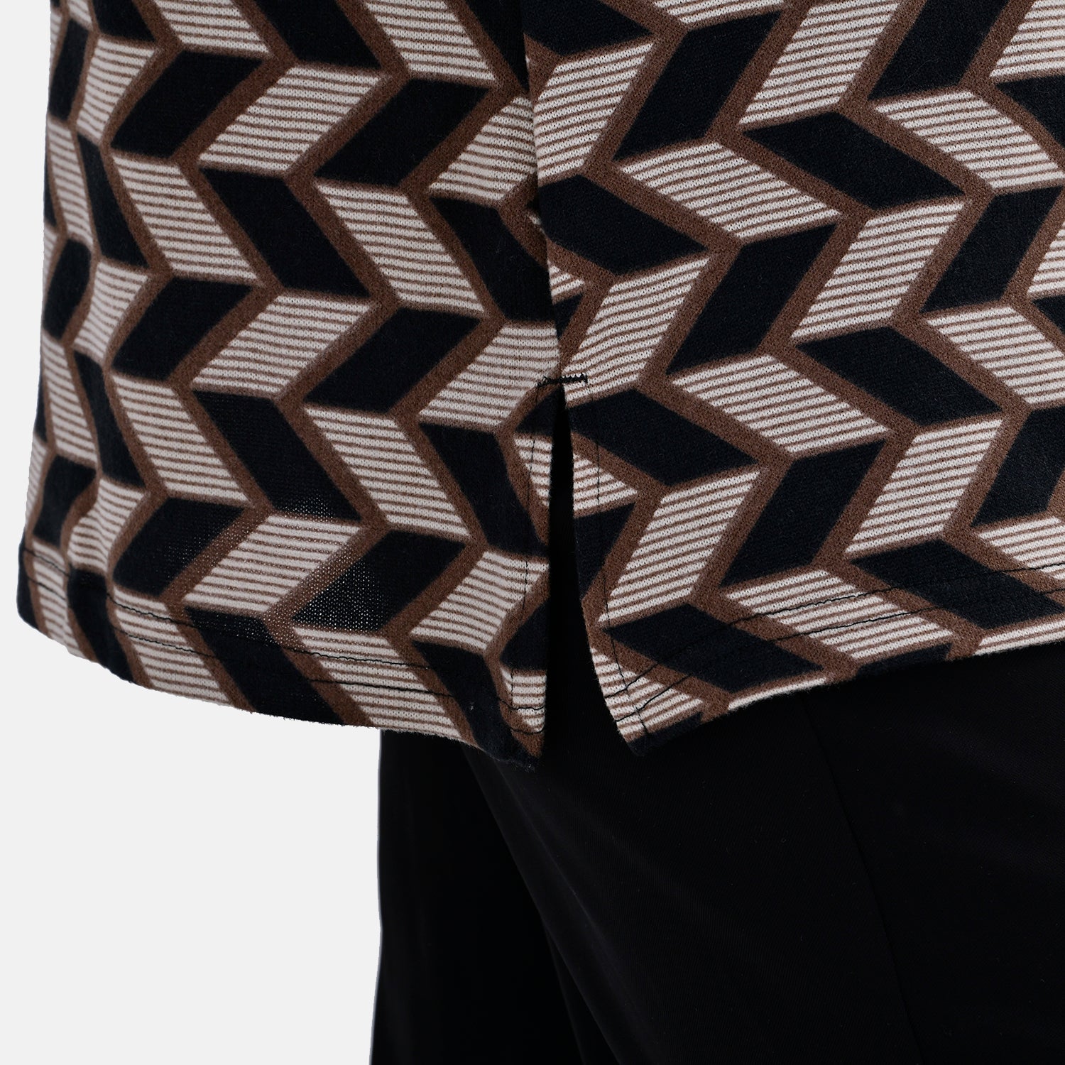 La Marey  (Pattern) Full Sleeve Jersey Tops with Printed Stripes- Brown_7816670_6
