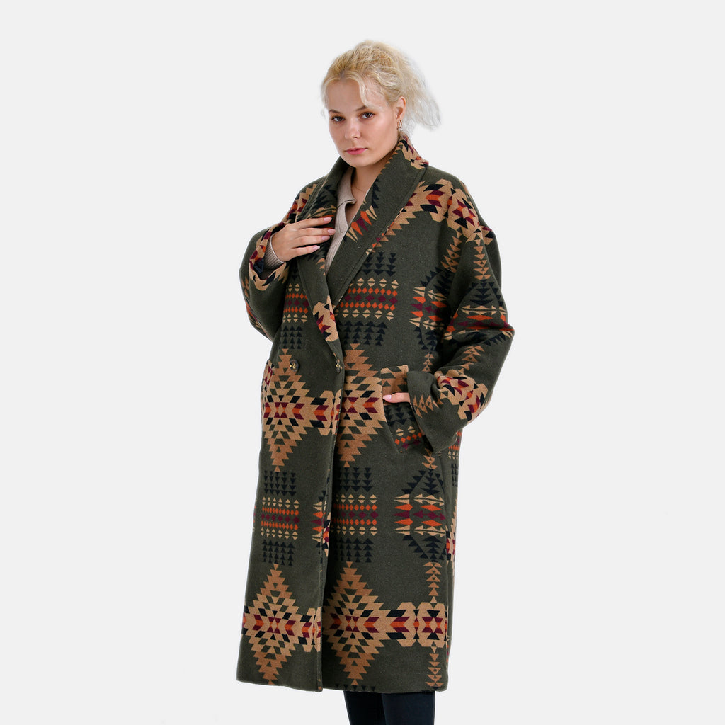 La Marey Tribute Pattern Longline Coat (Size 8 to 10) - Green_7818635