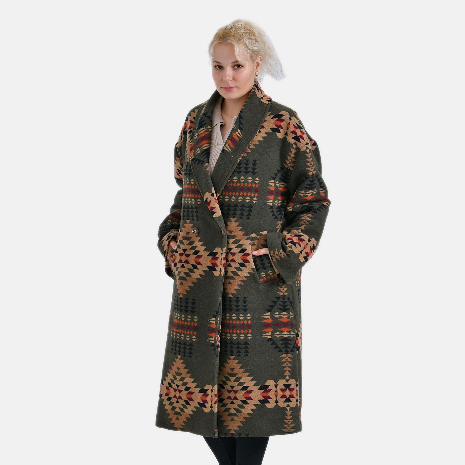 La Marey Tribute Pattern Longline Coat (Size 8 to 10) - Green_7818635_2