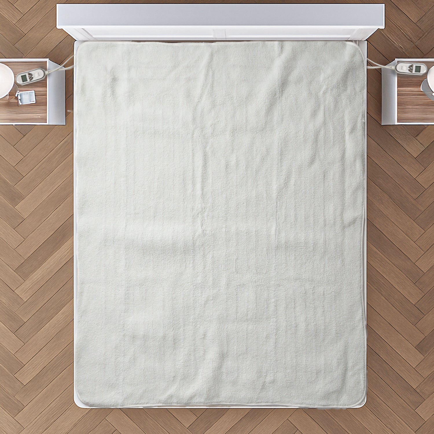 Luxury Sherpa Electric Heated Blanket Topper - Dual Controller, Quad Zone, 6 Temp Settings (200x160 cm) - White_7819280_3