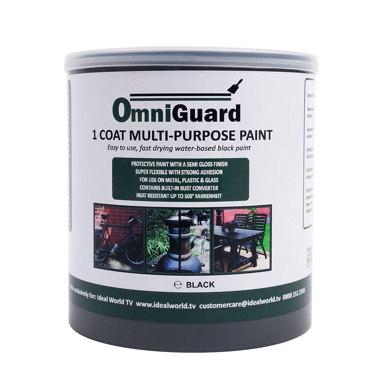Omni Guard Water-based, Quick Drying - Low Odour Satin Finish Paint (1Lt) - Black