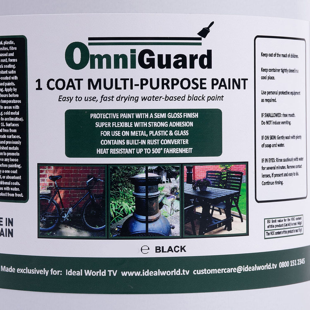 Omni Guard Water-based, Quick Drying - Low Odour Satin Finish Paint (2.5Lt) - Black