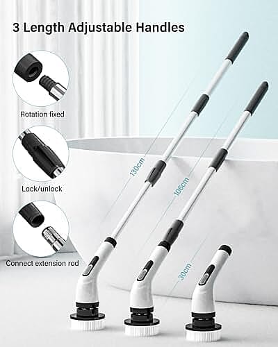 7-in-1 Rechargeable Power Cleaning Brush - Bathrooms, Showers, Kitchens, Cars, Stainless Steel, Glass - White