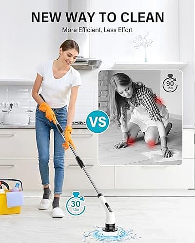 7-in-1 Rechargeable Power Cleaning Brush - Bathrooms, Showers, Kitchens, Cars, Stainless Steel, Glass - White