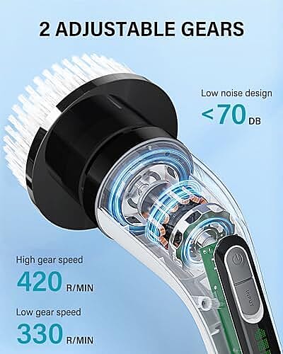 7-in-1 Rechargeable Power Cleaning Brush - Bathrooms, Showers, Kitchens, Cars, Stainless Steel, Glass - White