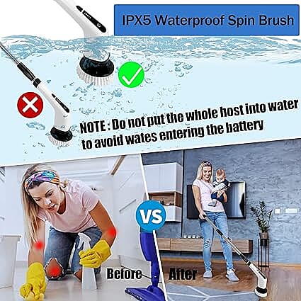 7-in-1 Rechargeable Power Cleaning Brush - Bathrooms, Showers, Kitchens, Cars, Stainless Steel, Glass - White