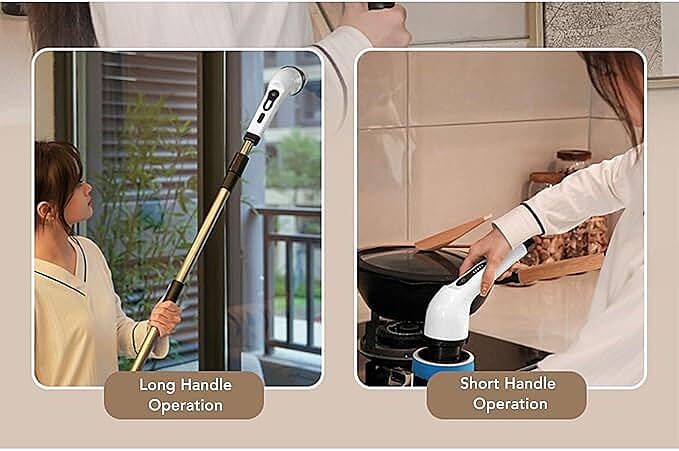 7-in-1 Rechargeable Power Cleaning Brush - Bathrooms, Showers, Kitchens, Cars, Stainless Steel, Glass - White