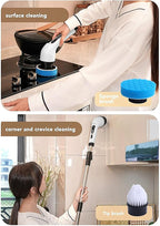 7-in-1 Rechargeable Power Cleaning Brush - Bathrooms, Showers, Kitchens, Cars, Stainless Steel, Glass - White