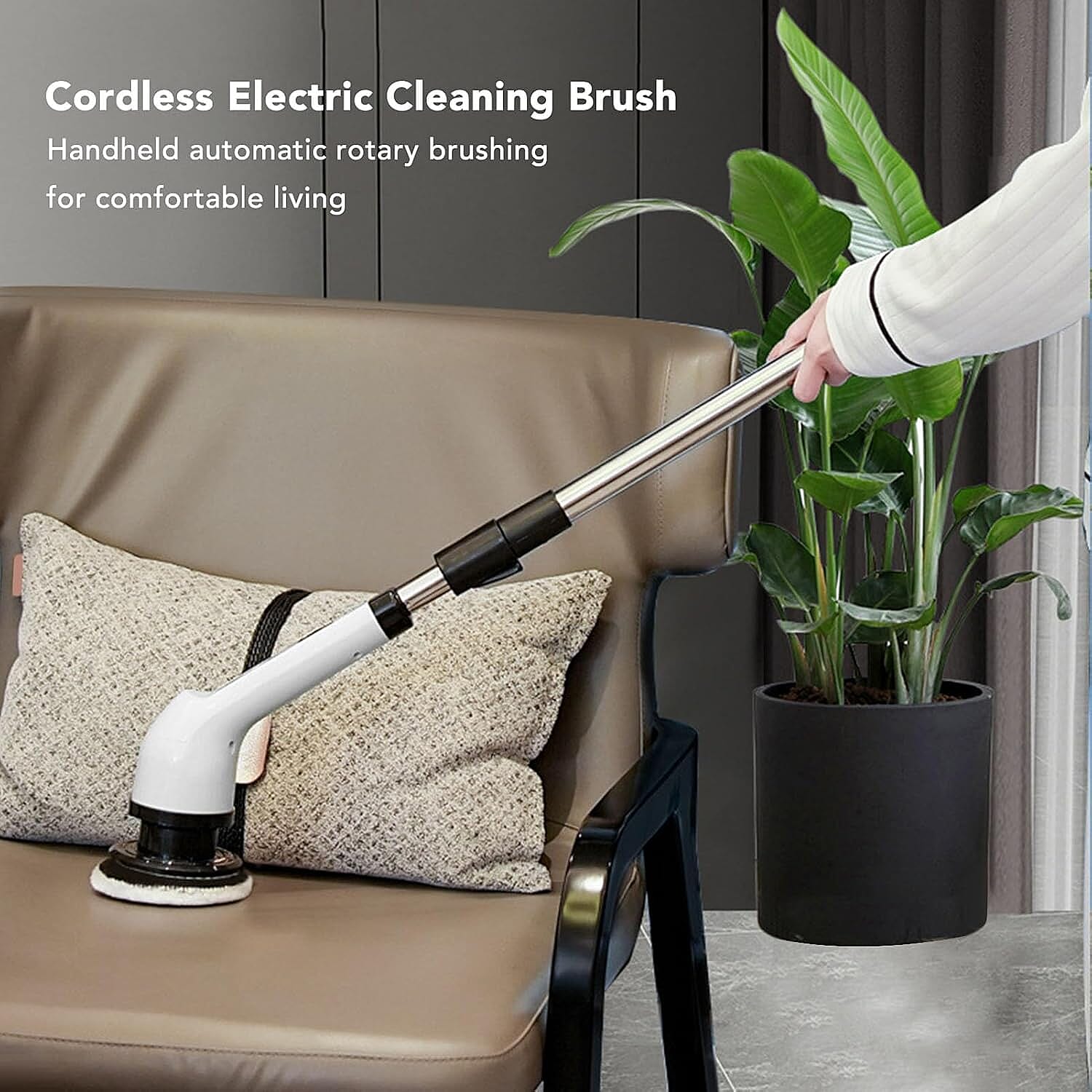 7-in-1 Rechargeable Power Cleaning Brush - Bathrooms, Showers, Kitchens, Cars, Stainless Steel, Glass - White